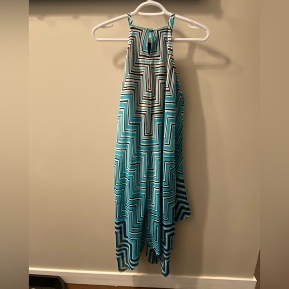 Dress Barn Turquoise Navy White Kerchief Dress Size 4 - Picture 2 of 11